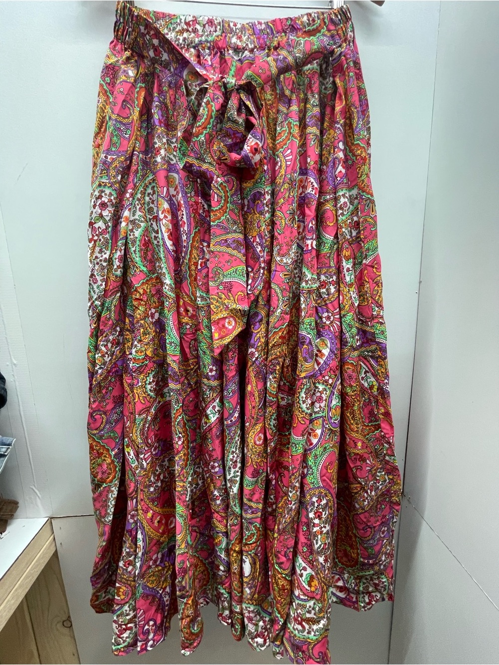 Her Destiny Bohemian Pink Paisley Maxi Skirt with Tie Waist